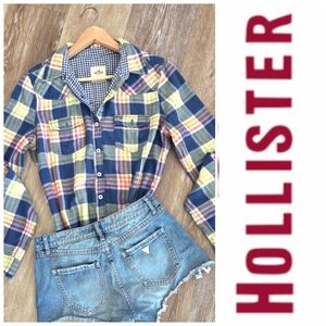 Hollister Women's Button Up Shirt Plaid Cotton Flannel Country Western Rodeo